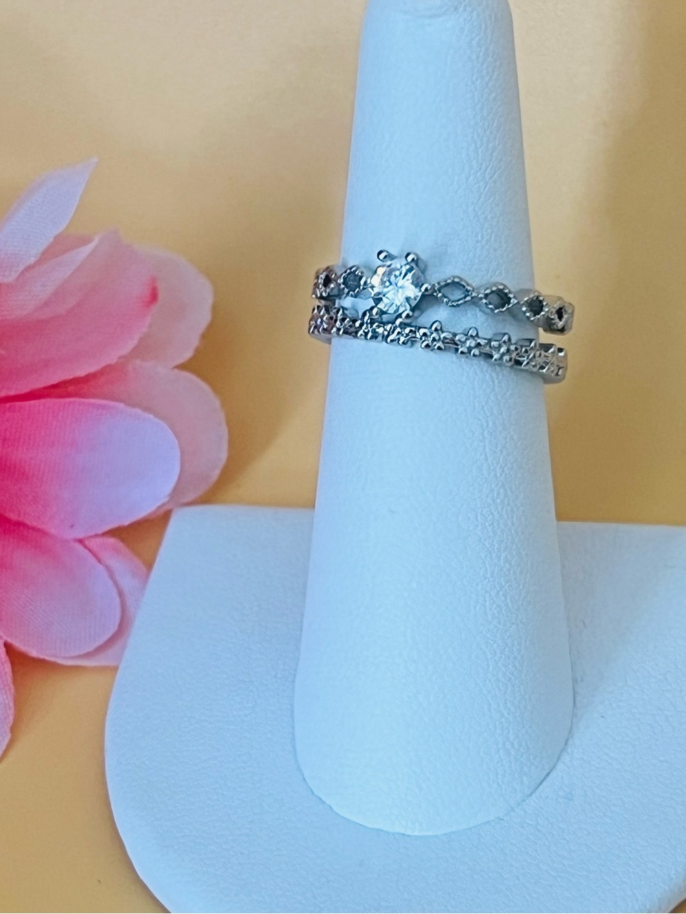 Stainless steel Clear CZ Paved silver ring adjustable size